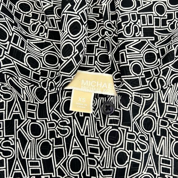 Michael Kors Black White Lettering Viscose Blend Tie-Neck Blouse size XS *GOOD* - Picture 4 of 12